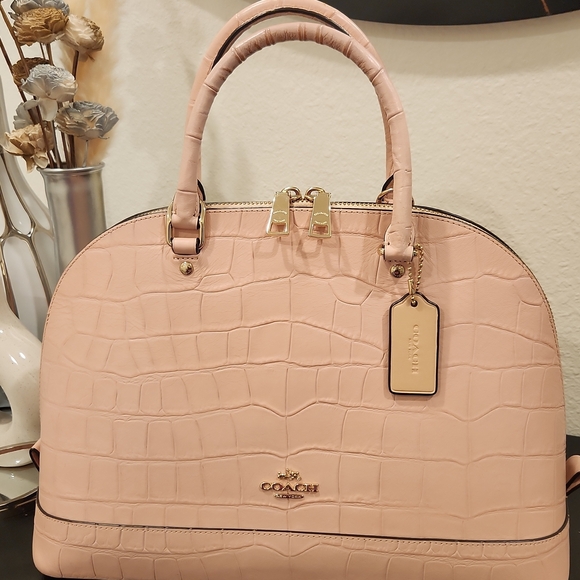 Coach Pink Croc-Embossed Satchel